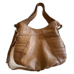 ORYANY Tan Leather Handbag Shoulder Satchel Tote Expandable GoldTone Hardware